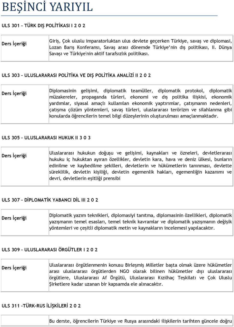 ULS 303 ULUSLARARASI POLİTİKA VE DIŞ POLİTİKA ANALİZİ II 2 0 2 Diplomasinin gelişimi, diplomatik teamüller, diplomatik protokol, diplomatik müzakereler, propaganda türleri, ekonomi ve dış politika