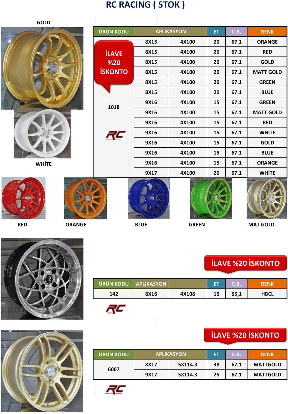 1 MATT GOLD 9X16 4X100 15 67.1 RED 9X16 4X100 15 67.1 WHİTE 9X16 4X100 15 67.1 GOLD 9X16 4X100 15 67.1 BLUE 9X16 4X100 15 67.