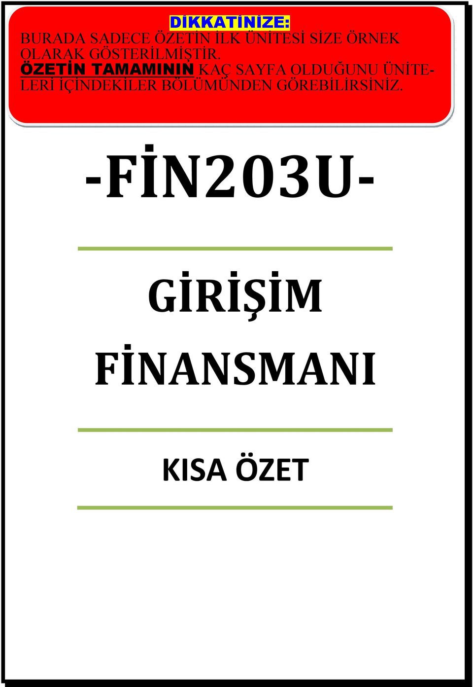 ÖZETİN TAMAMININ KAÇ SAYFA OLDUĞUNU ÜNİTE- LERİ