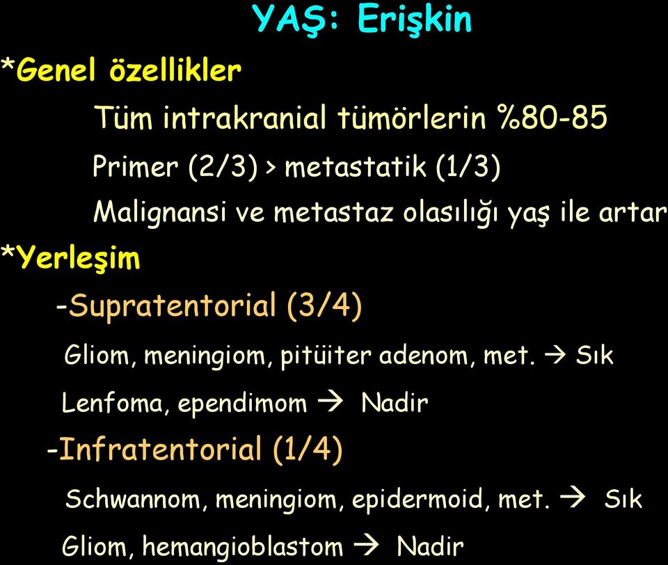 -Supratentorial (3/4) Gliom, meningiom, pitüiter adenom, met.