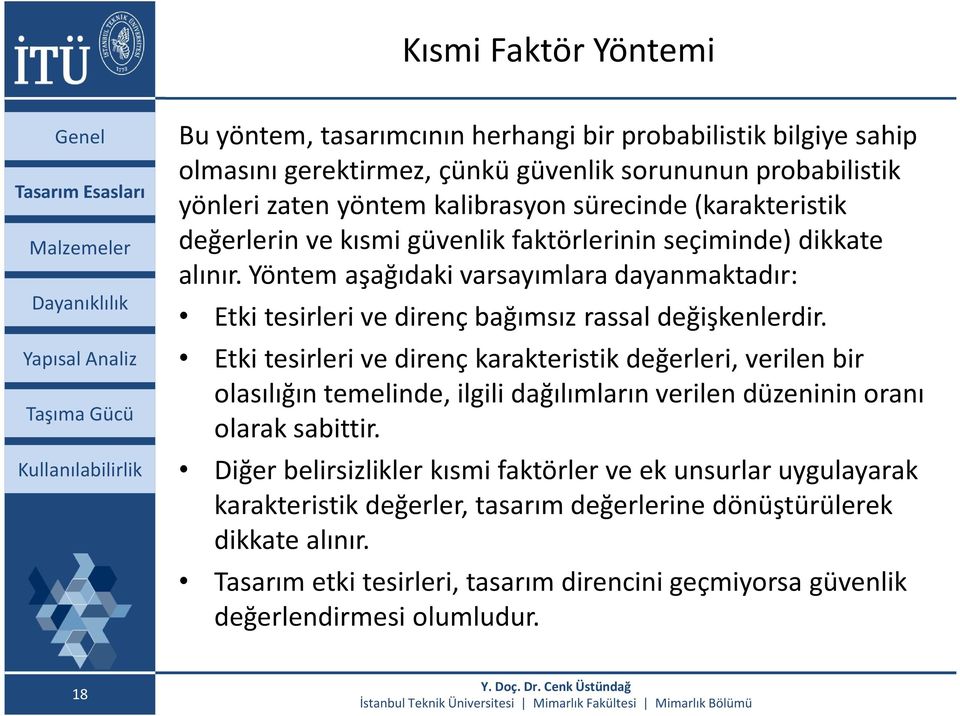 Yöntem aşağıdaki varsayımlara dayanmaktadır: Etki tesirleri ve direnç bağımsız rassal değişkenlerdir.