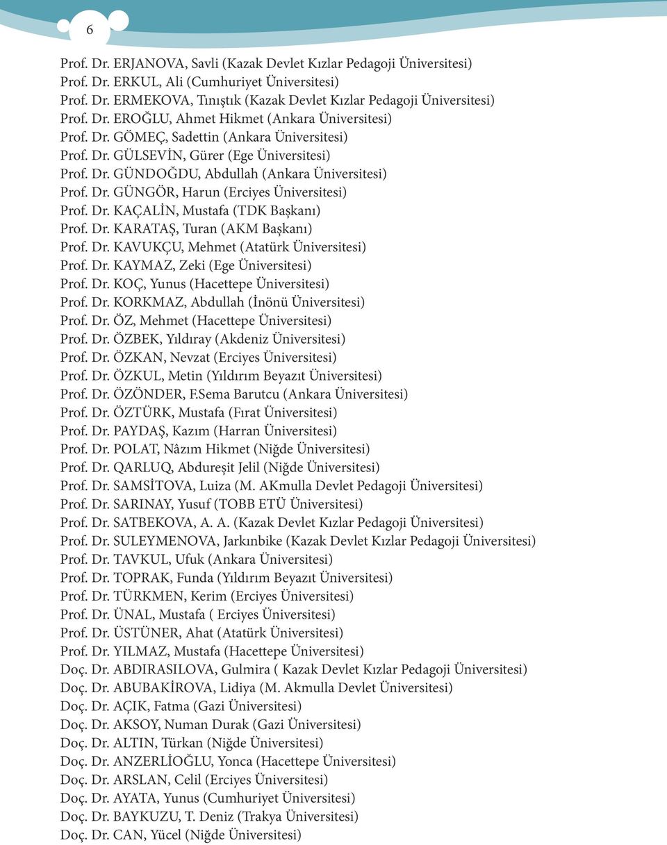 Dr. KAVUKÇU, Mehmet (Atatürk Üniversitesi) Prof. Dr. KAYMAZ, Zeki (Ege Üniversitesi) Prof. Dr. KOÇ, Yunus (Hacettepe Üniversitesi) Prof. Dr. KORKMAZ, Abdullah (İnönü Üniversitesi) Prof. Dr. ÖZ, Mehmet (Hacettepe Üniversitesi) Prof.