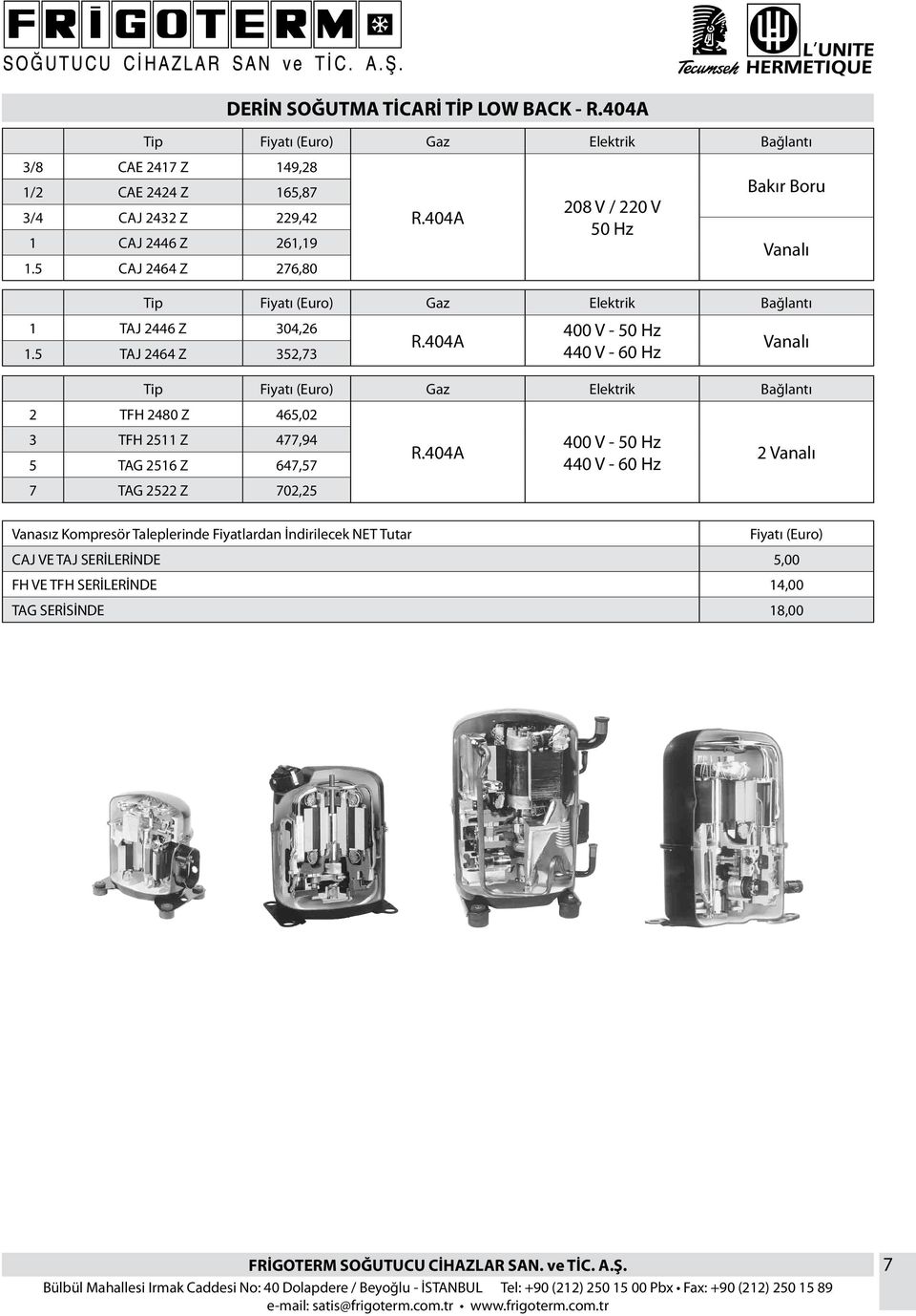 5 TAJ 2464 Z 352,73 440 V - 60 Hz 2 TFH 2480 Z 465,02 3 TFH 2511 Z 477,94 5 TAG 2516 Z 647,57 7 TAG 2522 Z 702,25 R.