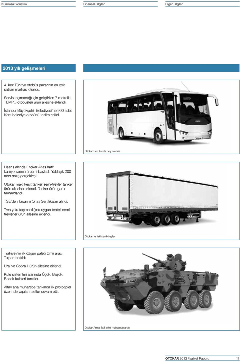 Otokar Doruk orta boy otobüs Lisans altında Otokar Atlas hafif kamyonlarının üretimi başladı. Yaklaşık 200 adet satış gerçekleşti. Otokar maxi kesit tanker semi-treyler tanker ürün ailesine eklendi.