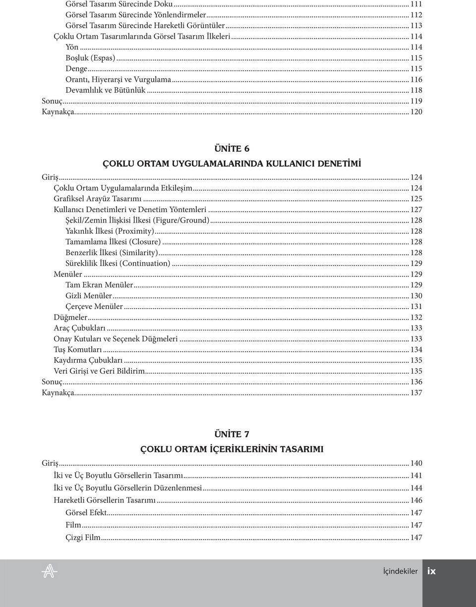 .. 124 Çoklu Ortam Uygulamalarında Etkileşim... 124 Grafiksel Arayüz Tasarımı... 125 Kullanıcı Denetimleri ve Denetim Yöntemleri... 127 Şekil/Zemin İlişkisi İlkesi (Figure/Ground).