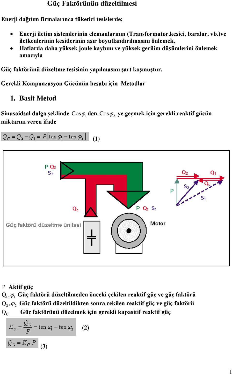 yapılmasını şart koşmuştur. Gerekli Kompanzasyon Gücünün hesabı için Metodlar 1.