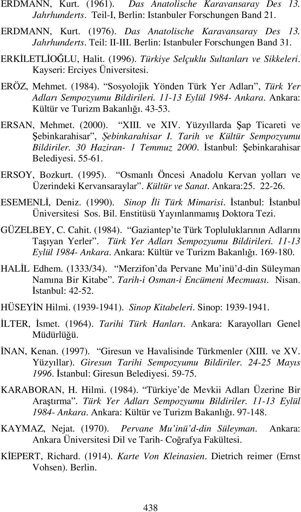 Sosyolojik Yönden Türk Yer Adları, Türk Yer Adları Sempozyumu Bildirileri. 11-13 Eylül 1984- Ankara. Ankara: Kültür ve Turizm Bakanlığı. 43-53. ERSAN, Mehmet. (2000). XIII. ve XIV.