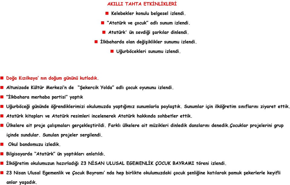 İlkbahara merhaba partisi yaptık Uğurböceği gününde öğrendiklerimizi okulumuzda yaptığımız sunumlarla paylaştık. Sunumlar için ilköğretim sınıflarını ziyaret ettik.