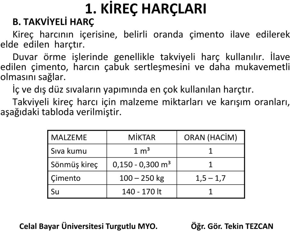 İlave edilen çimento, harcın çabuk sertleşmesini ve daha mukavemetli olmasını sağlar.