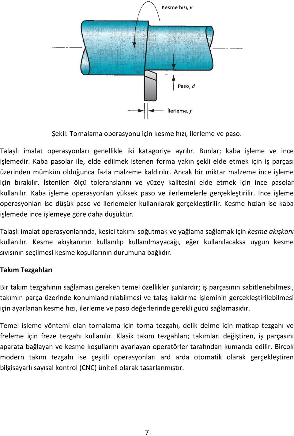 İstenilen ölçü toleranslarını ve yüzey kalitesini elde etmek için ince pasolar kullanılır. Kaba işleme operasyonları yüksek paso ve ilerlemelerle gerçekleştirilir.