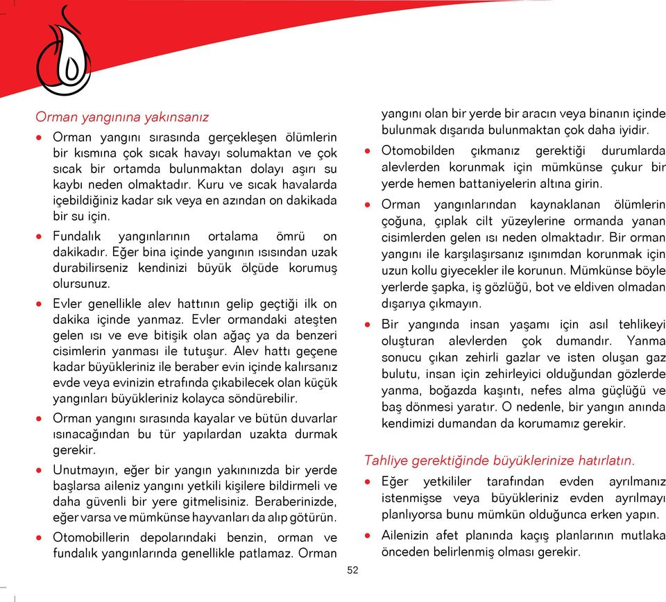 Eğer bina içinde yangının ısısından uzak durabilirseniz kendinizi büyük ölçüde korumuş olursunuz. Evler genellikle alev hattının gelip geçtiği ilk on dakika içinde yanmaz.