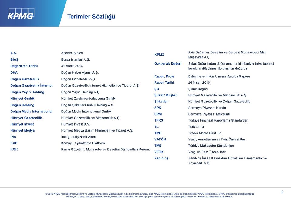 Ş Doğan Media International Doğan Media International GmbH. Hürriyet Gazetecilik Hürriyet Gazetecilik ve Matbaacılık A.Ş. Hürriyet Invest Hürriyet Invest B.V.
