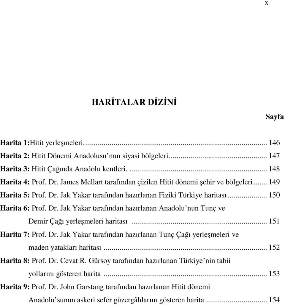 .. 151 Harita 7: Prof. Dr. Jak Yakar tarafından hazırlanan Tunç Çağı yerleşmeleri ve maden yatakları haritası... 152 Harita 8: Prof. Dr. Cevat R.