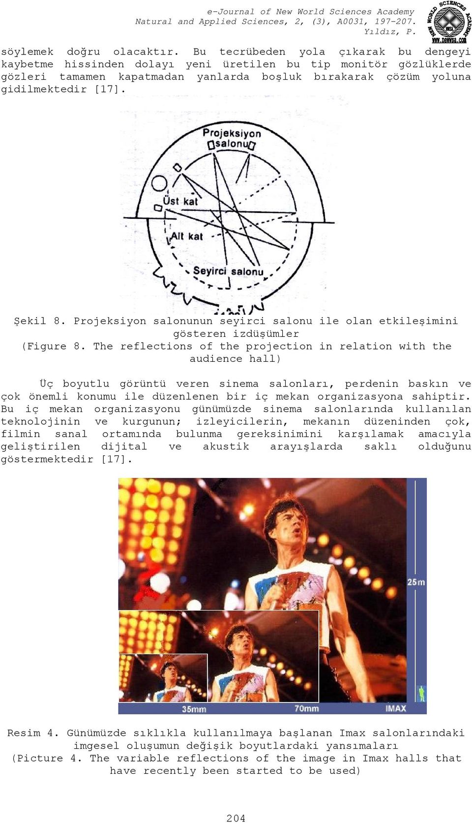 Projeksiyon salonunun seyirci salonu ile olan etkileşimini gösteren izdüşümler (Figure 8.