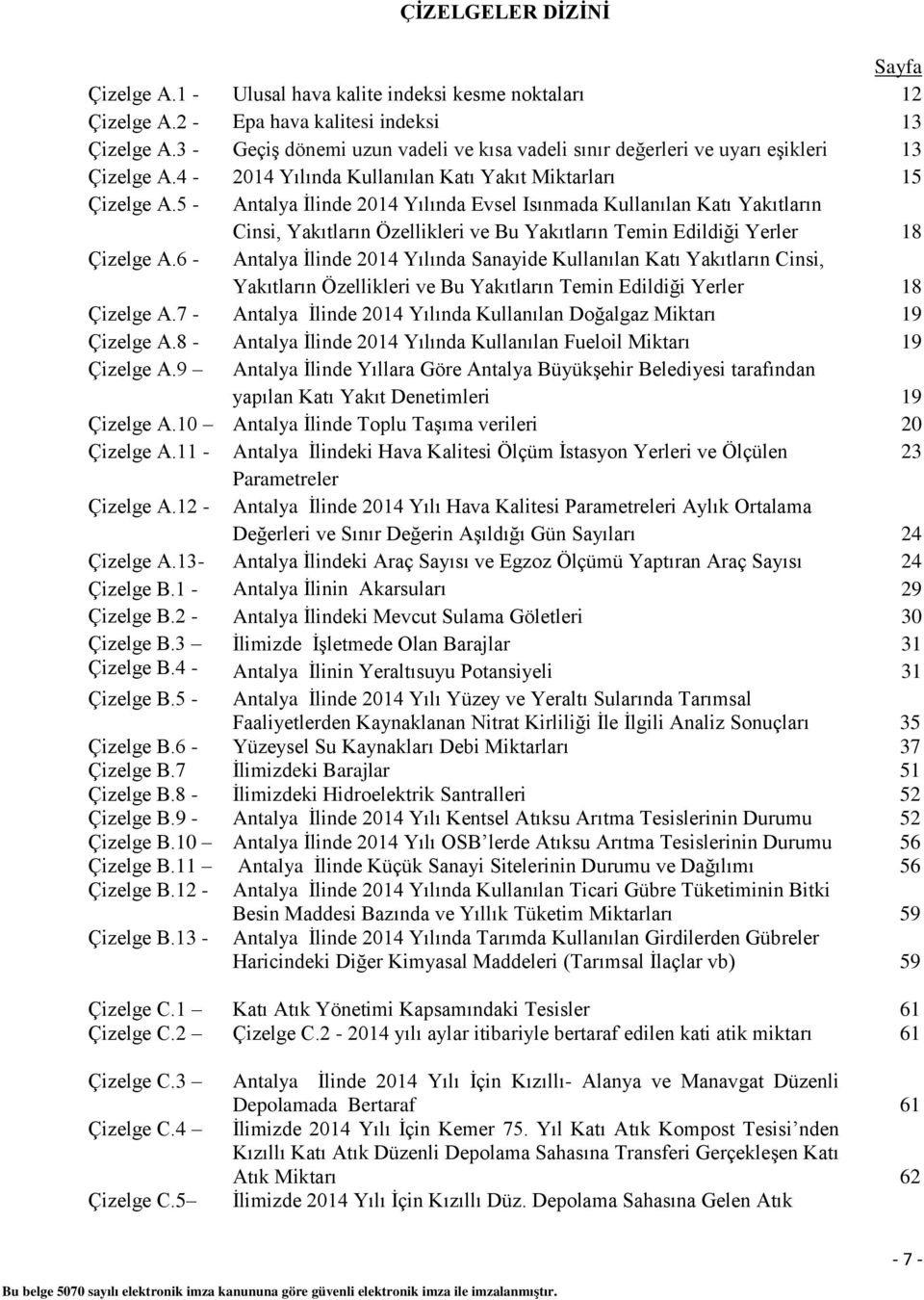 5 - Antalya İlinde 2014 Yılında Evsel Isınmada Kullanılan Katı Yakıtların Cinsi, Yakıtların Özellikleri ve Bu Yakıtların Temin Edildiği Yerler 18 Çizelge A.