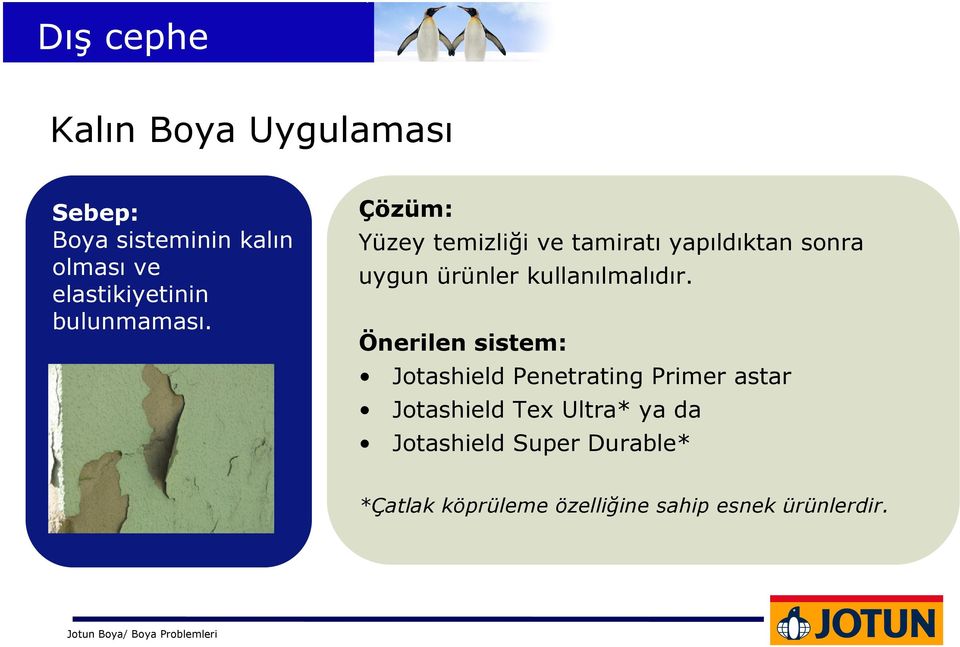 Yüzey temizliği ve tamiratı yapıldıktan sonra uygun ürünler kullanılmalıdır.