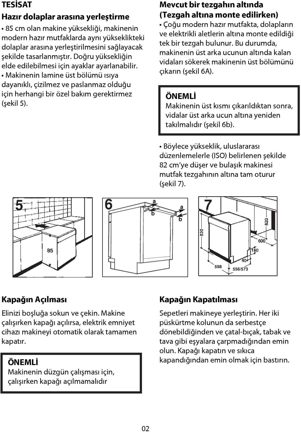 Mevcut bir tezgahın altında (Tezgah altına monte edilirken) Çoğu modern hazır mutfakta, dolapların ve elektrikli aletlerin altına monte edildiği tek bir tezgah bulunur.