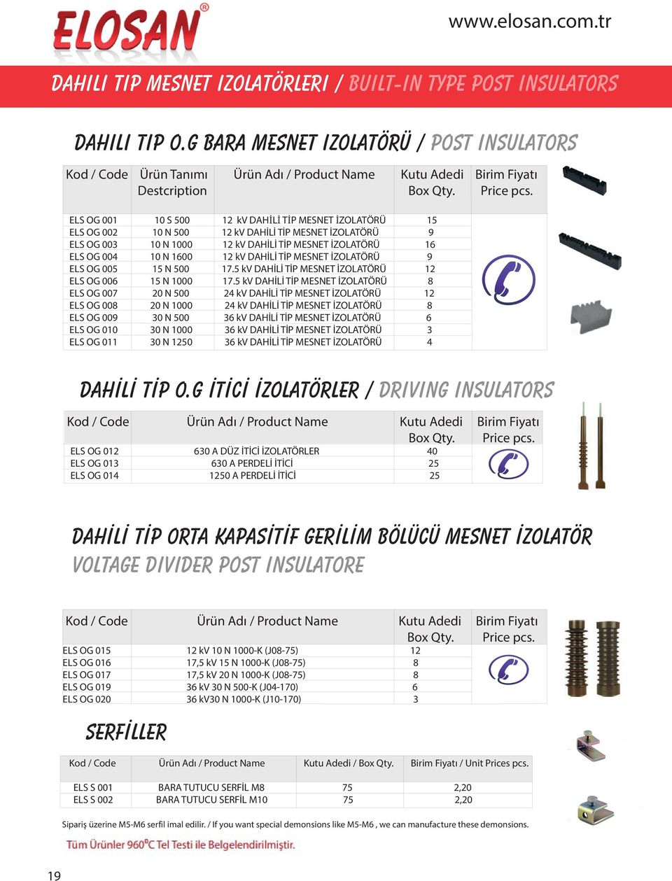 ELS OG 001 10 S 500 12 kv DAHİLİ TİP MESNET İZOLATÖRÜ 15 ELS OG 002 10 N 500 12 kv DAHİLİ TİP MESNET İZOLATÖRÜ 9 ELS OG 003 10 N 1000 12 kv DAHİLİ TİP MESNET İZOLATÖRÜ 16 ELS OG 004 10 N 1600 12 kv