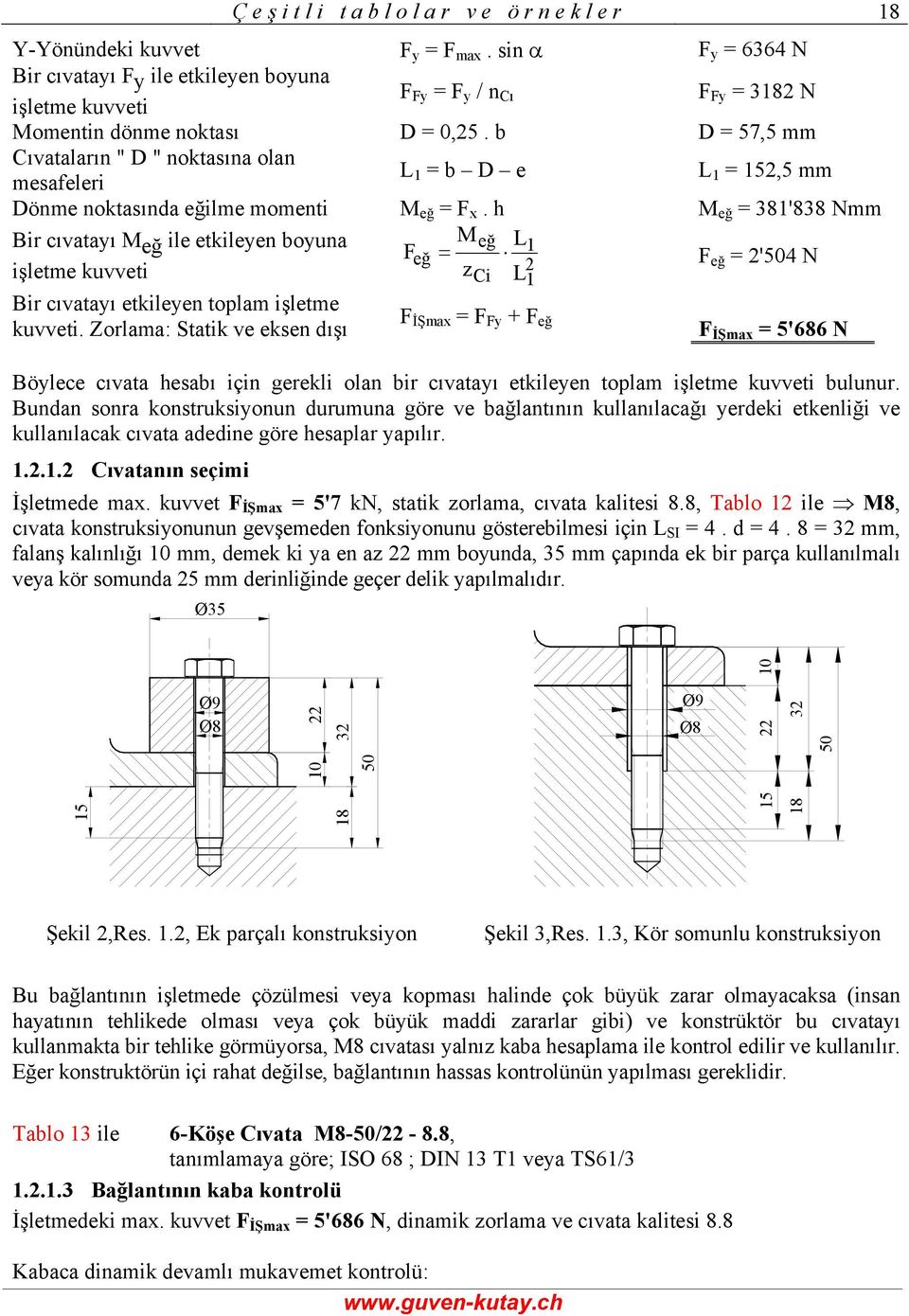 h M eğ = 381'838 Nmm Bir cıvatayı M eğ ile etkileyen boyuna Meğ L 1 eğ = işletme kuvveti z Ci L 1 eğ = '504 N Bir cıvatayı etkileyen toplam işletme kuvveti.