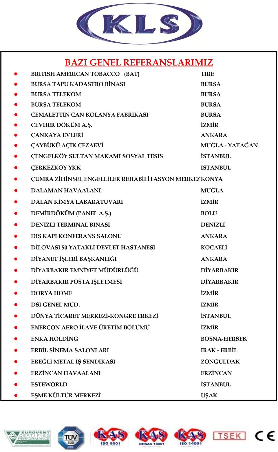 REHABİLİTASYON MERKEZİKONYA DALAMAN HAVAALANI MUĞLA DALAN KİMYA LABARATUVARI İZMİR DEMİRDÖKÜM (PANEL A.Ş.