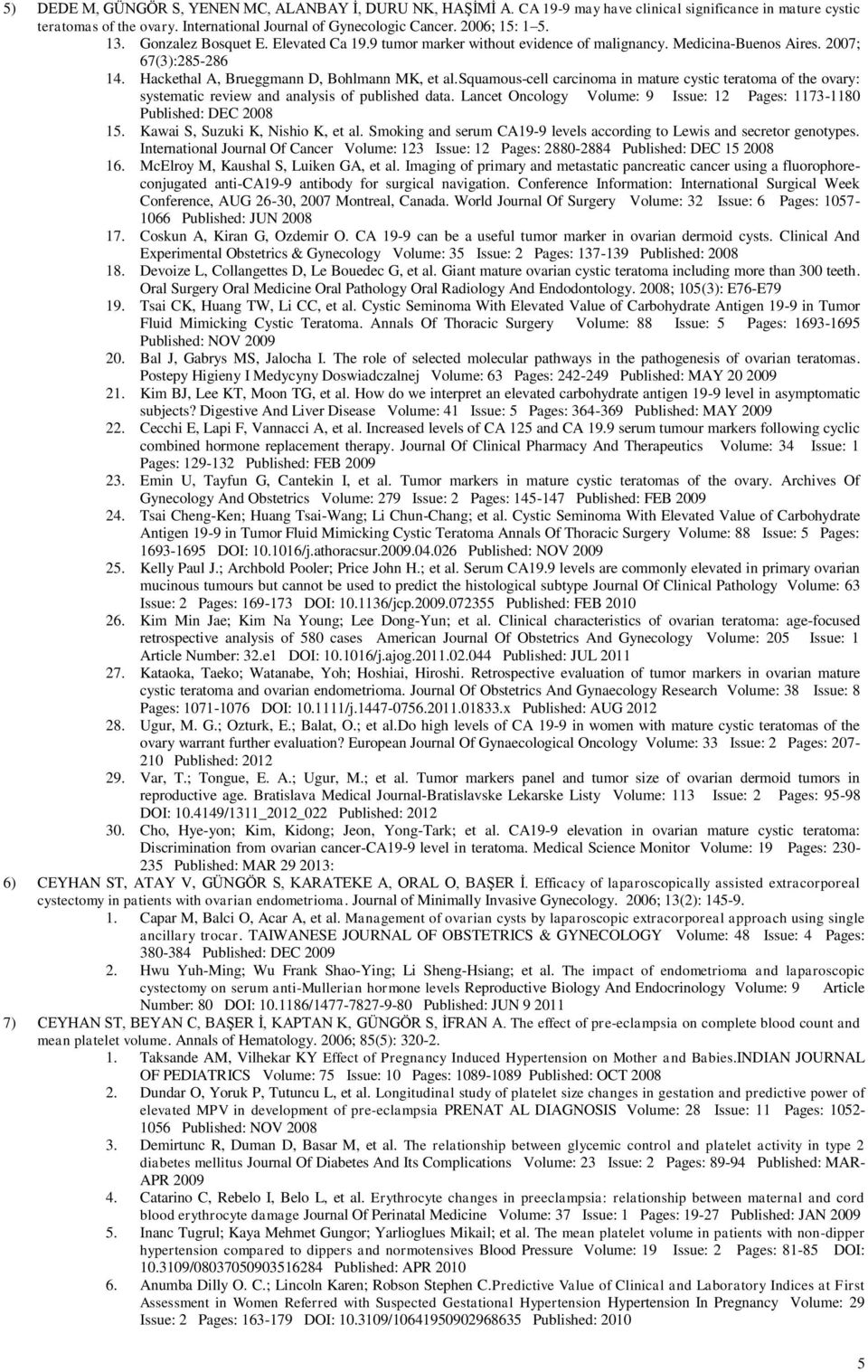 squamous-cell carcinoma in mature cystic teratoma of the ovary: systematic review and analysis of published data. Lancet Oncology Volume: 9 Issue: 12 Pages: 1173-1180 Published: DEC 2008 15.