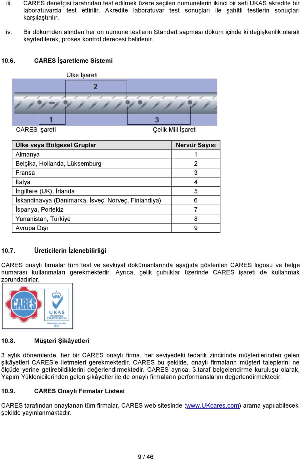 Bir dökümden alından her on numune testlerin Standart sapması döküm içinde ki değişkenlik olarak kaydedilerek, proses kontrol derecesi belirlenir. 10.6.