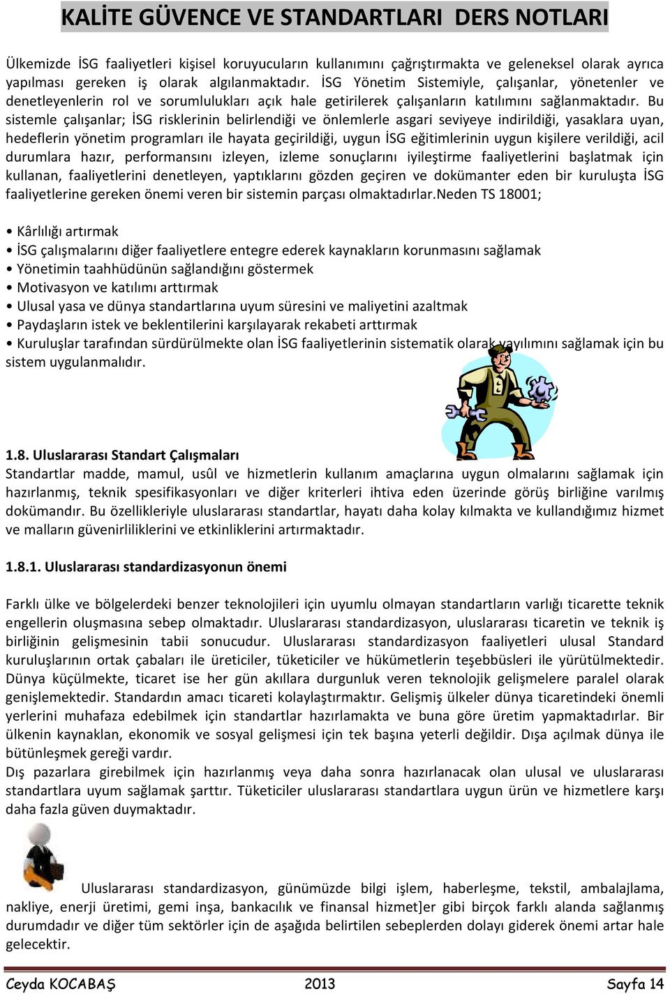 Bu sistemle çalışanlar; İSG risklerinin belirlendiği ve önlemlerle asgari seviyeye indirildiği, yasaklara uyan, hedeflerin yönetim programları ile hayata geçirildiği, uygun İSG eğitimlerinin uygun