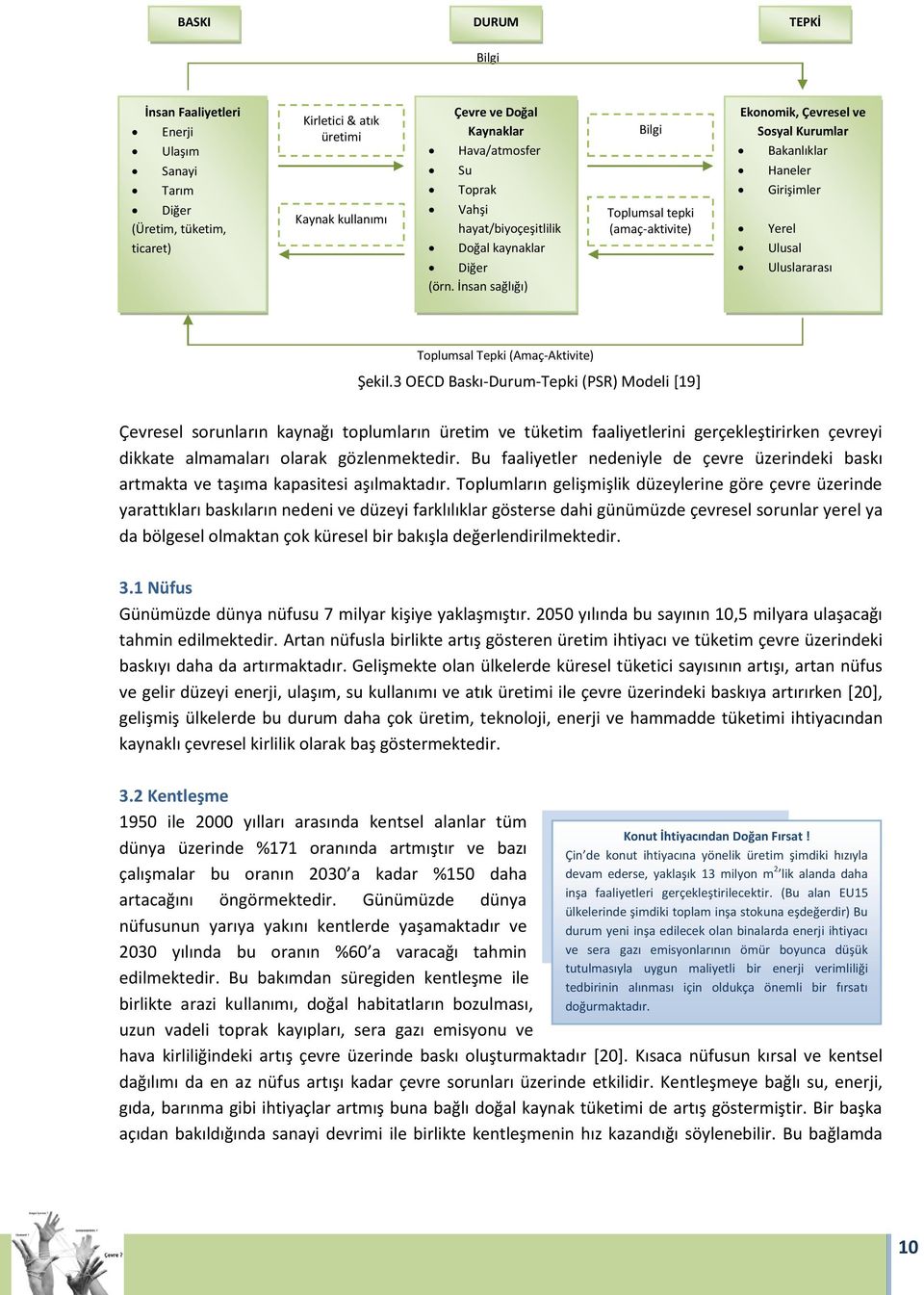 İnsan sağlığı) Bilgi Toplumsal tepki (amaç-aktivite) Ekonomik, Çevresel ve Sosyal Kurumlar Bakanlıklar Haneler Girişimler Yerel Ulusal Uluslararası Toplumsal Tepki (Amaç-Aktivite) Şekil.