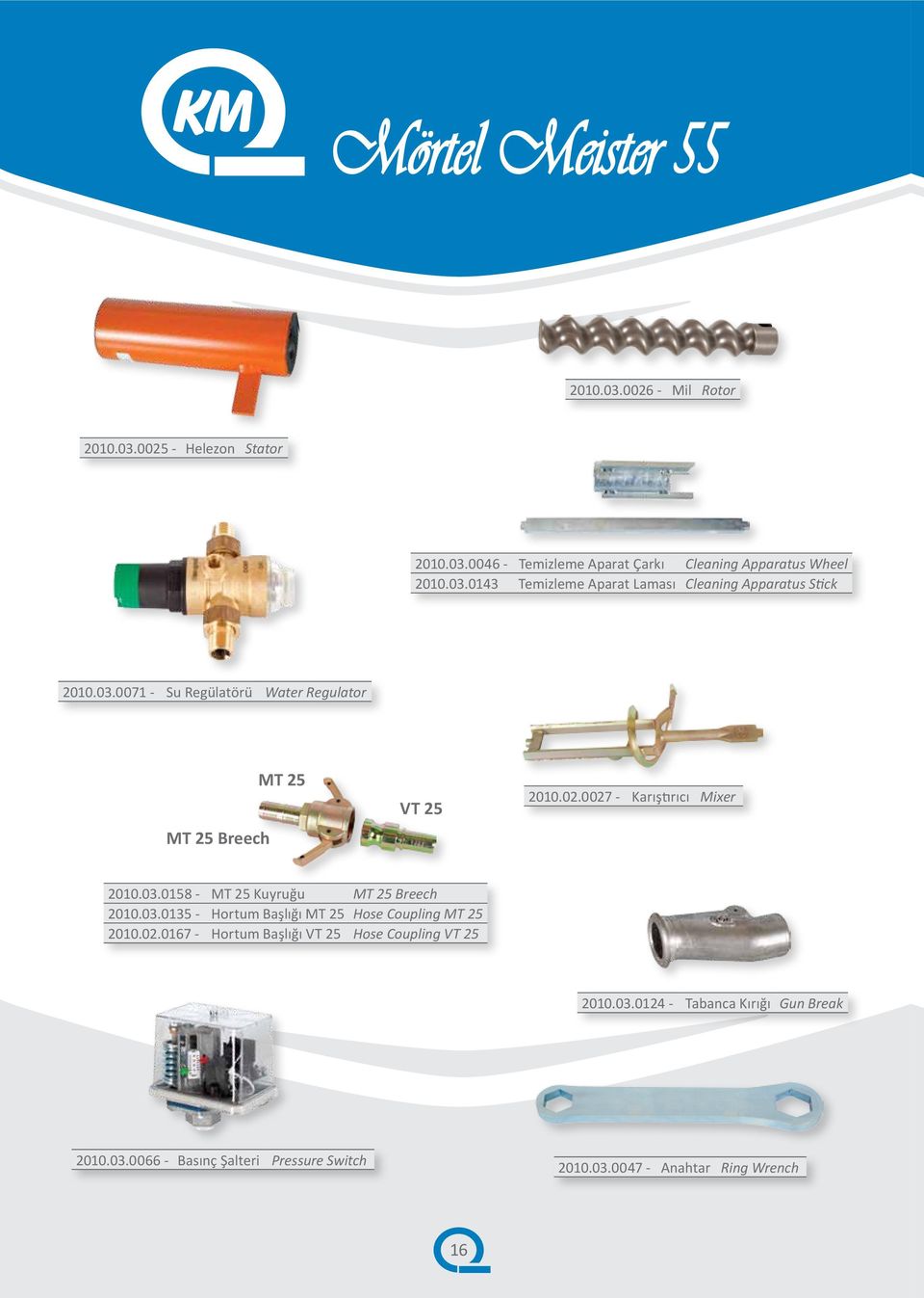 03.0135 - Hortum Başlığı MT 25 Hose Coupling MT 25 2010.02.0167 - Hortum Başlığı VT 25 Hose Coupling VT 25 2010.03.0124 - Tabanca Kırığı Gun Break 2010.