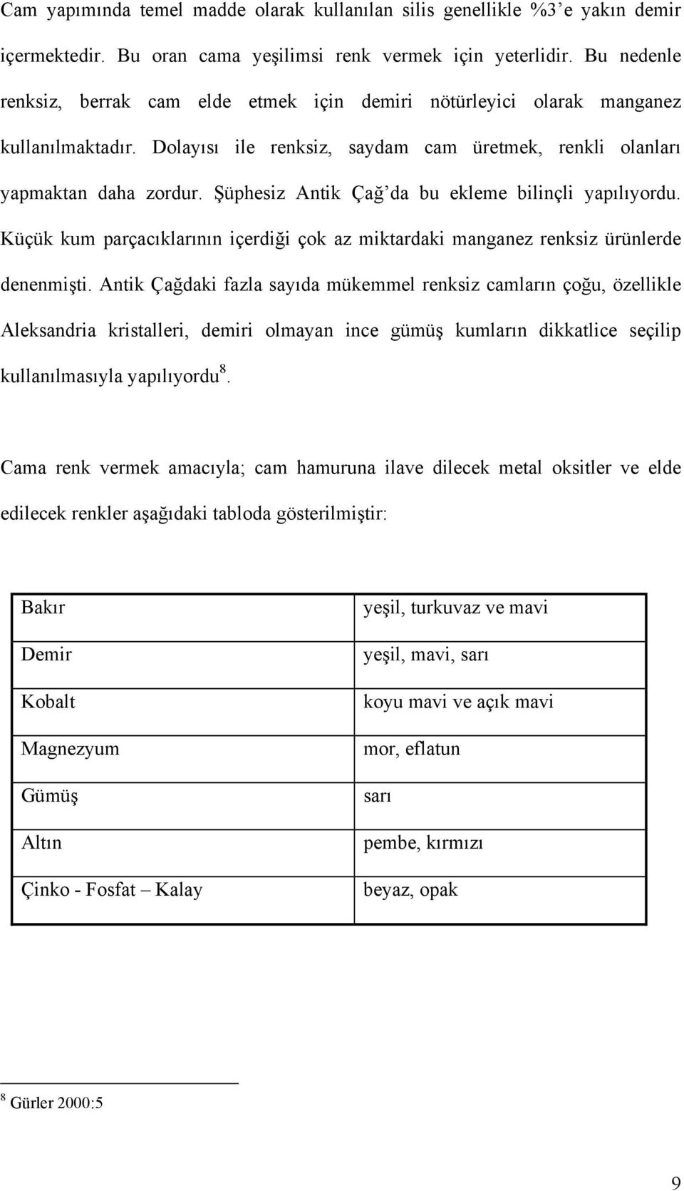 Şüphesiz Antik Çağ da bu ekleme bilinçli yapılıyordu. Küçük kum parçacıklarının içerdiği çok az miktardaki manganez renksiz ürünlerde denenmişti.