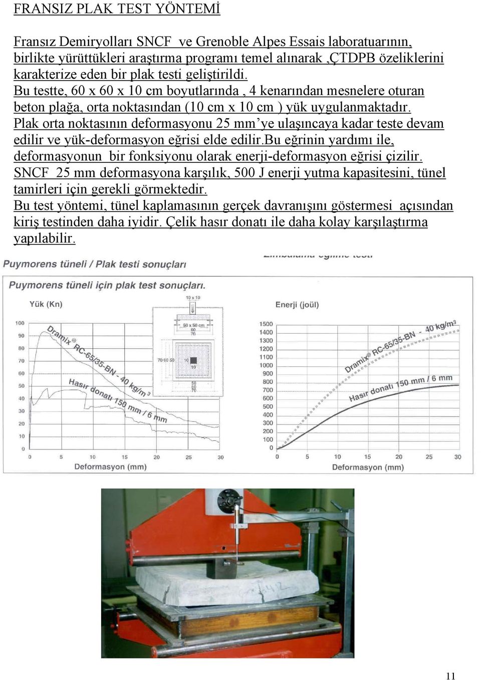 Plak orta noktasının deformasyonu 25 mm ye ulaşıncaya kadar teste devam edilir ve yük-deformasyon eğrisi elde edilir.