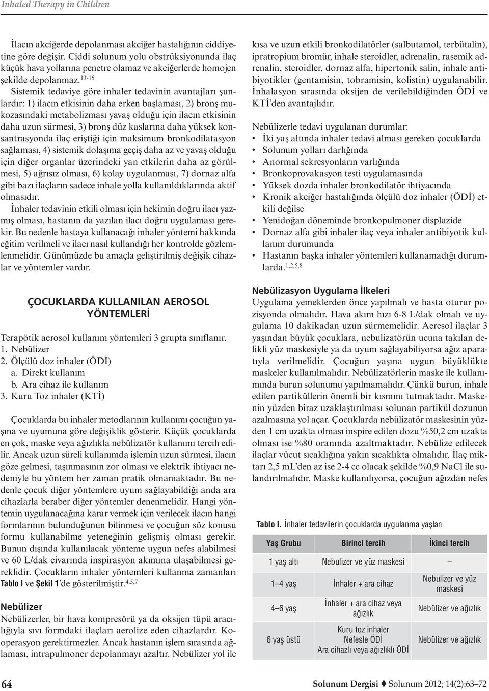 13-15 Sistemik tedaviye göre inhaler tedavinin avantajları şunlardır: 1) ilacın etkisinin daha erken başlaması, 2) bronş mukozasındaki metabolizması yavaş olduğu için ilacın etkisinin daha uzun