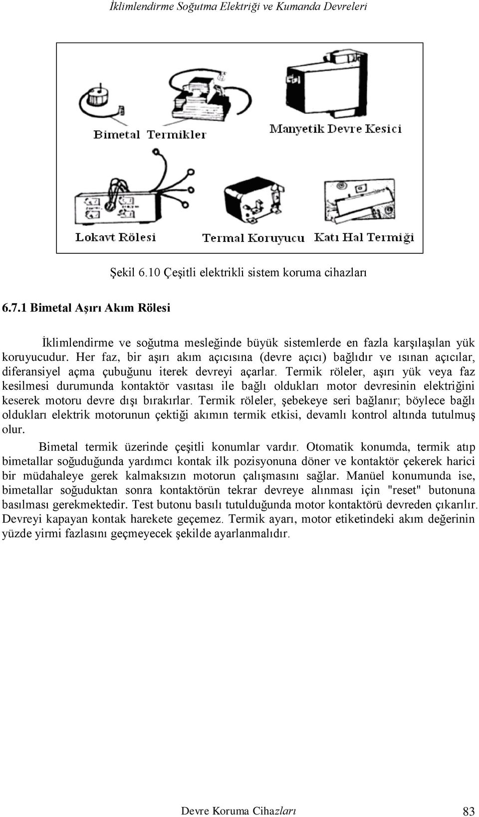 Termik röleler, aşırı yük veya faz kesilmesi durumunda kontaktör vasıtası ile bağlı oldukları motor devresinin elektriğini keserek motoru devre dışı bırakırlar.