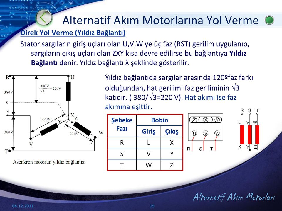 Yıldız bağlantı λ şeklinde gösterilir.