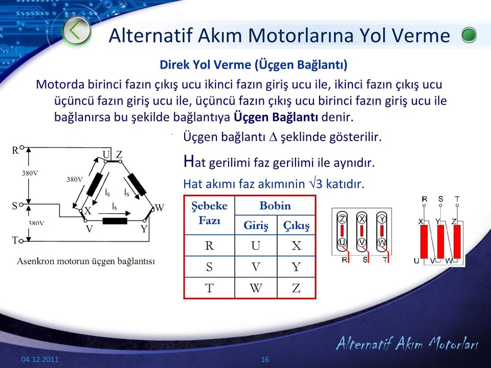 bağlanırsa bu şekilde bağlantıya Üçgen Bağlantı denir. Üçgen bağlantı şeklinde gösterilir.