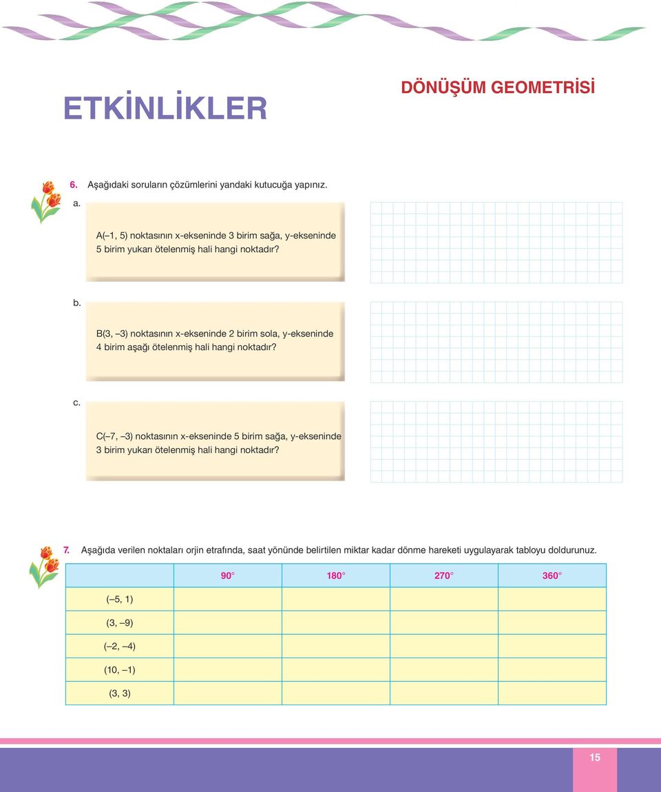 rim sa a, -ekseninde birim ukar ötelenmifl hali hangi noktad r? b. B(, ) noktas n n -ekseninde birim sola, -ekseninde birim afla ötelenmifl hali hangi noktad r?