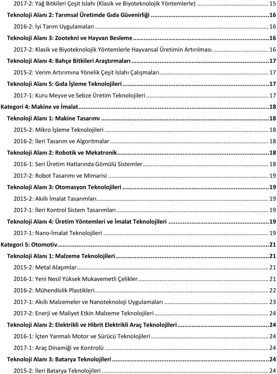 .. 17 2015-2: Verim Artırımına Yönelik Çeşit Islahı Çalışmaları... 17 Teknoloji Alanı 5: Gıda İşleme Teknolojileri... 17 2017-1: Kuru Meyve ve Sebze Üretim Teknolojileri.