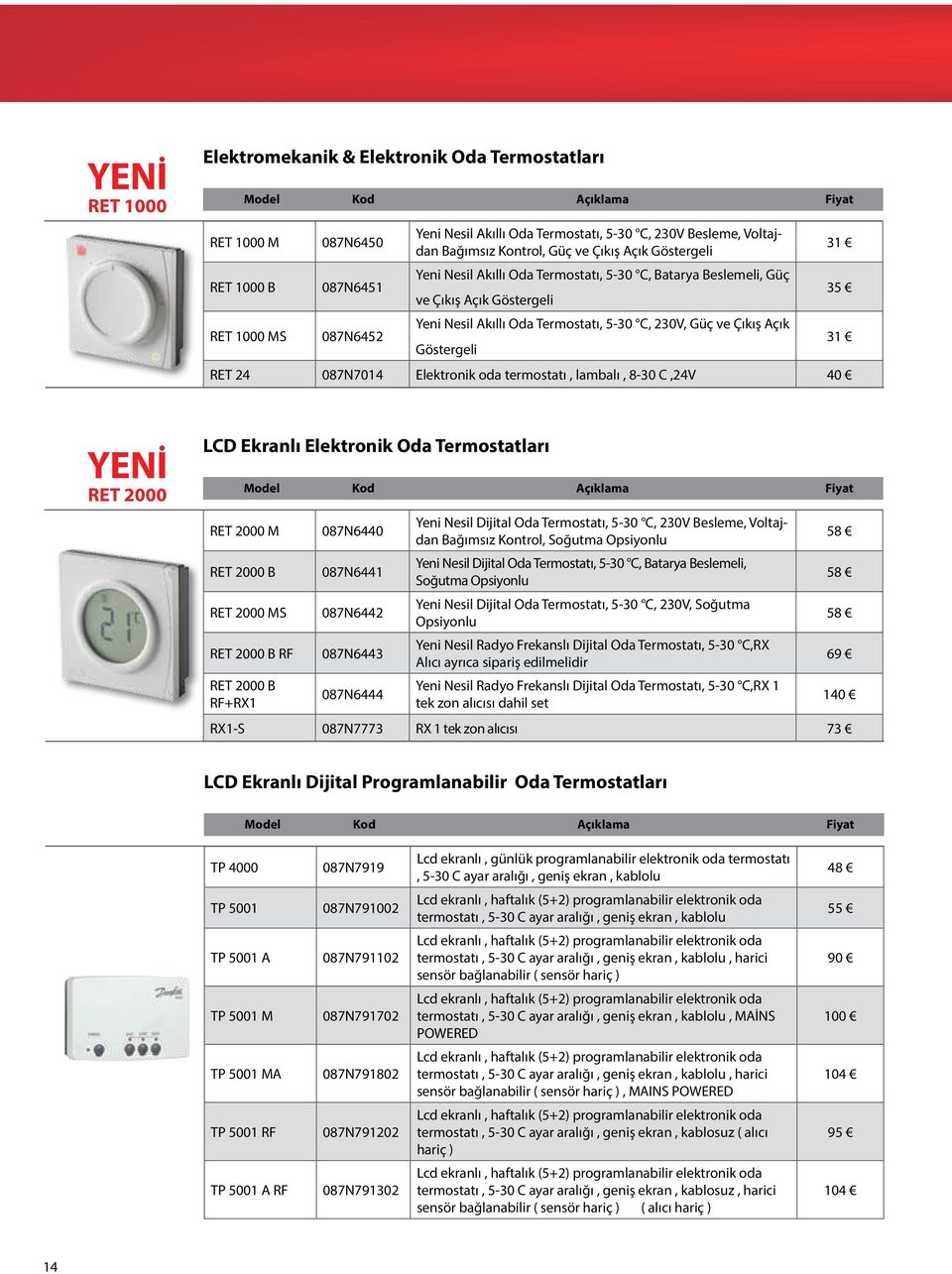 ve Çıkış Açık Göstergeli 31 RET 24 087N7014 Elektronik oda termostatı, lambalı, 8-30 C,24V 40 YENİ RET 2000 LCD Ekranlı Elektronik Oda Termostatları RET 2000 M RET 2000 B RET 2000 MS RET 2000 B RF