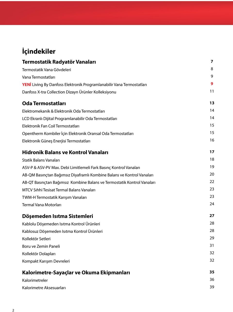 Elektronik Oransal Oda Termostatları Elektronik Güneş Enerjisi Termostatları Hidronik Balans ve Kontrol Vanaları Statik Balans Vanaları ASV-P & ASV-PV Max.