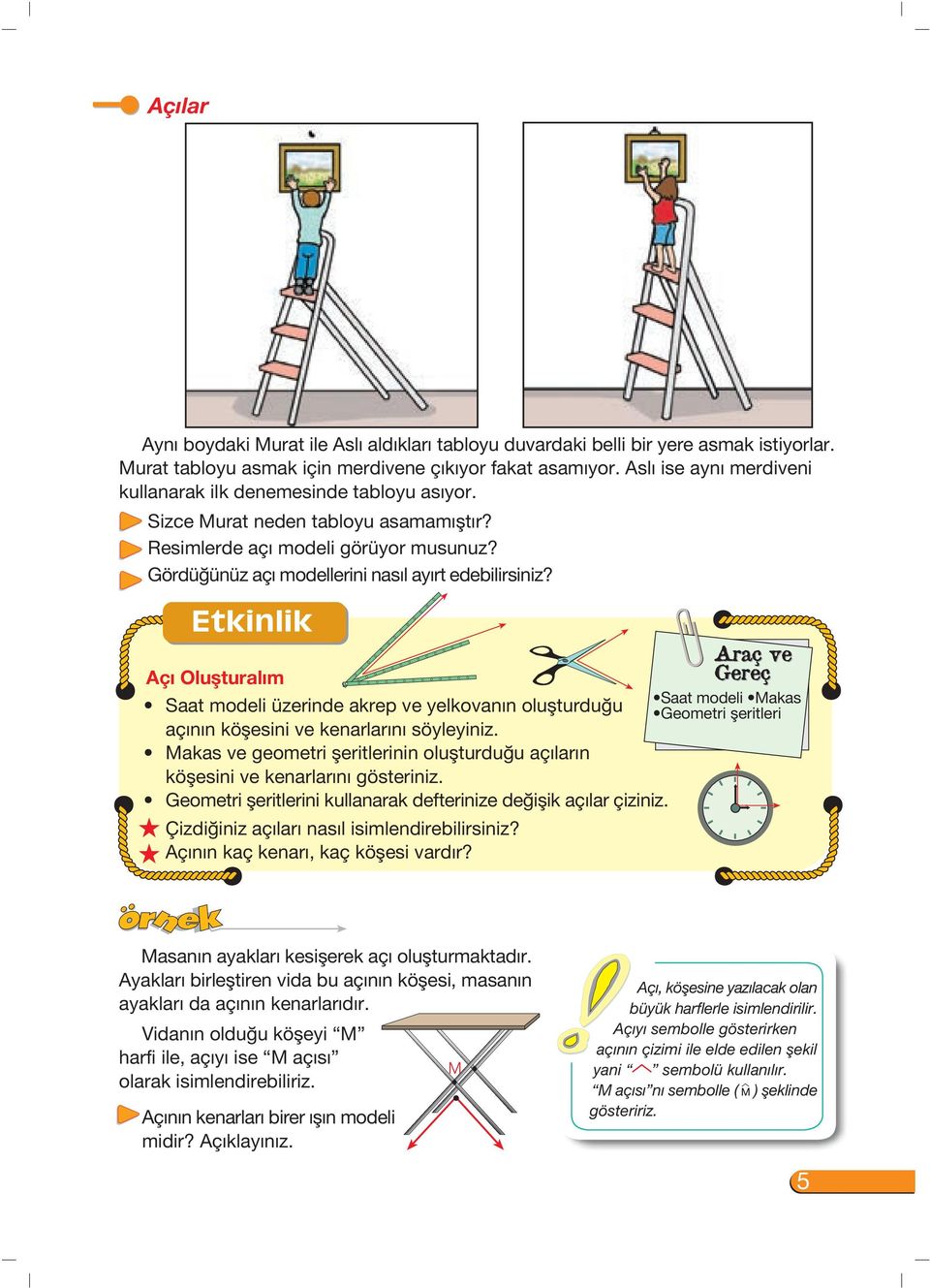 Etkinlik Aç Olufltural m Saat modeli Makas Saat modeli üzerinde akrep ve yelkovanın oluflturdu u Geometri fleritleri açının köflesini ve kenarlarını söyleyiniz.