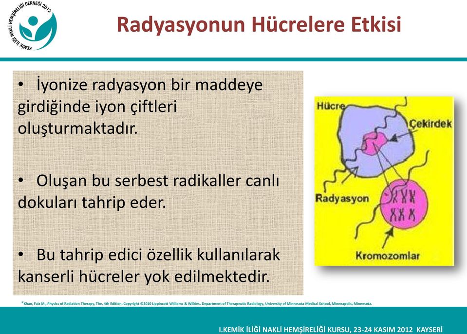 Bu tahrip edici özellik kullanılarak kanserli hücreler yok edilmektedir. *Khan, Faiz M.