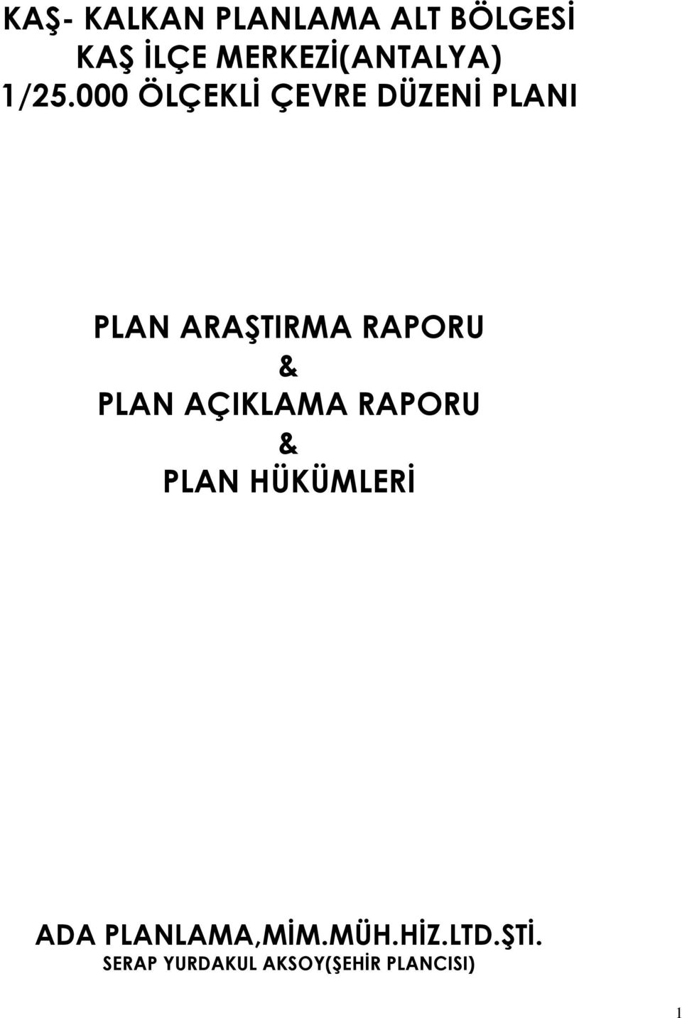 000 ÖLÇEKLİ ÇEVRE DÜZENİ PLANI PLAN ARAŞTIRMA RAPORU &