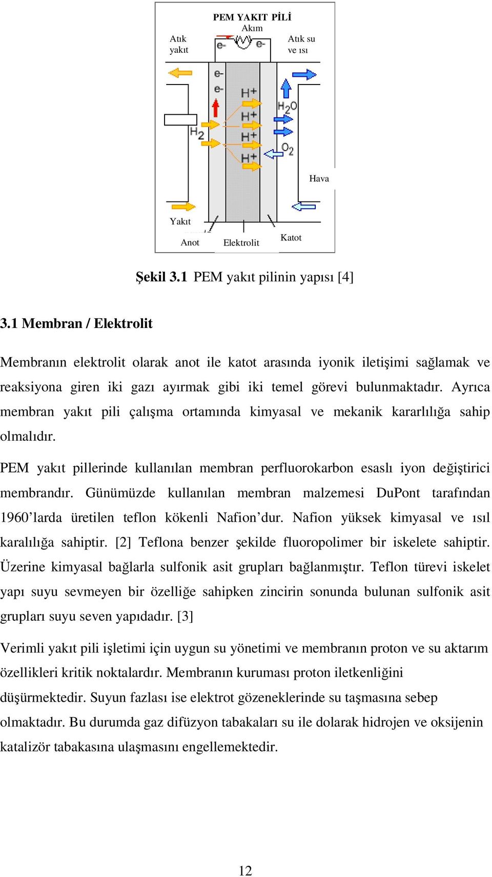 Ayrıca membran yakıt pili çalışma ortamında kimyasal ve mekanik kararlılığa sahip olmalıdır. PEM yakıt pillerinde kullanılan membran perfluorokarbon esaslı iyon değiştirici membrandır.