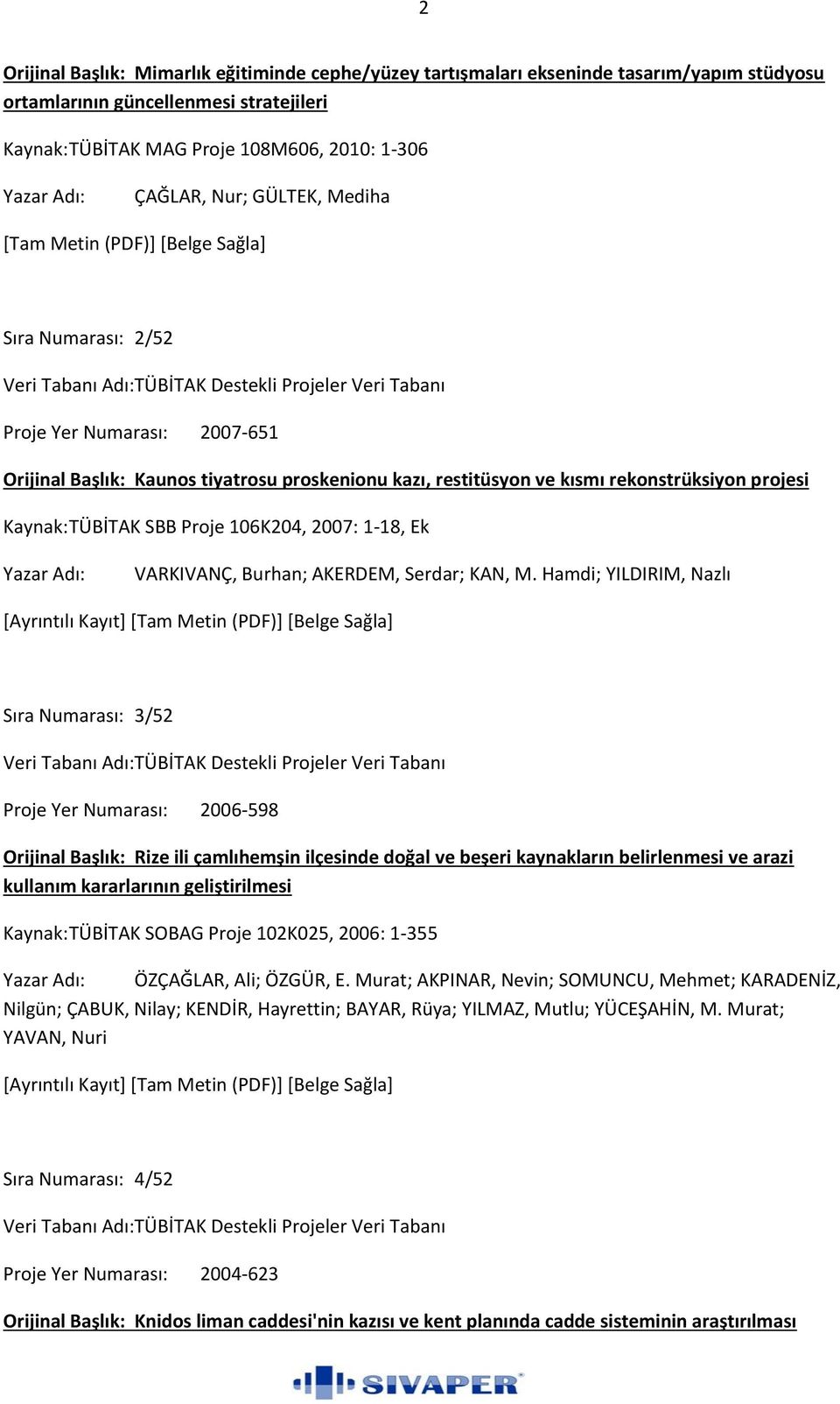 Kaynak: TÜBİTAK SBB Proje 106K204, 2007: 1-18, Ek VARKIVANÇ, Burhan; AKERDEM, Serdar; KAN, M.