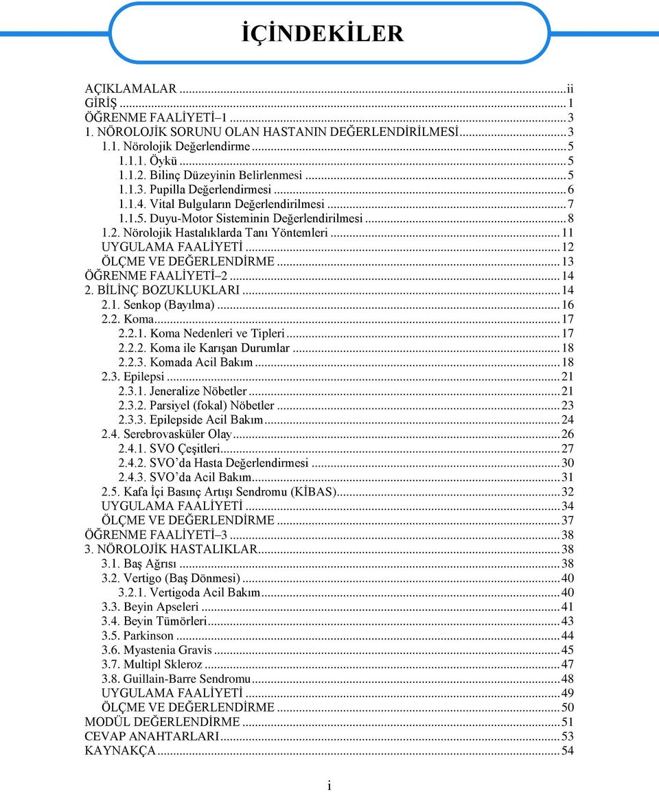Nörolojik Hastalıklarda Tanı Yöntemleri... 11 UYGULAMA FAALİYETİ... 12 ÖLÇME VE DEĞERLENDİRME... 13 ÖĞRENME FAALİYETİ 2... 14 2. BİLİNÇ BOZUKLUKLARI... 14 2.1. Senkop (Bayılma)... 16 2.2. Koma... 17 2.