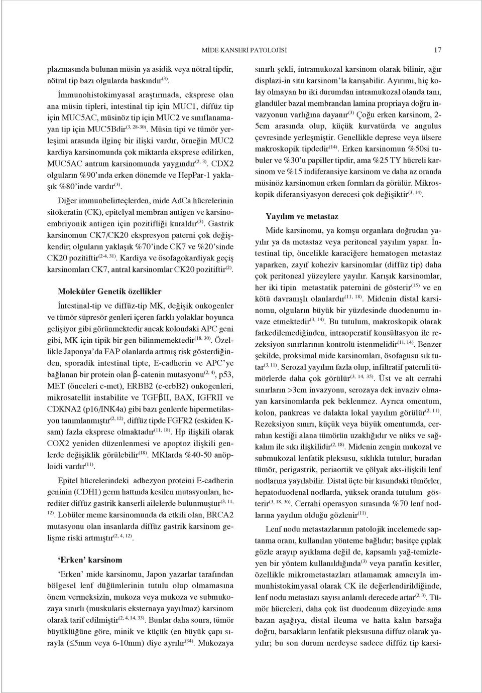 Müsin tipi ve tümör yerleşimi arasında ilginç bir ilişki vardır, örneğin MUC2 kardiya karsinomunda çok miktarda eksprese edilirken, MUC5AC antrum karsinomunda yaygındır (2, 3).