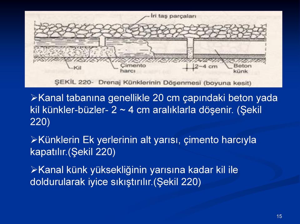 (Şekil 220) Künklerin Ek yerlerinin alt yarısı, çimento harcıyla