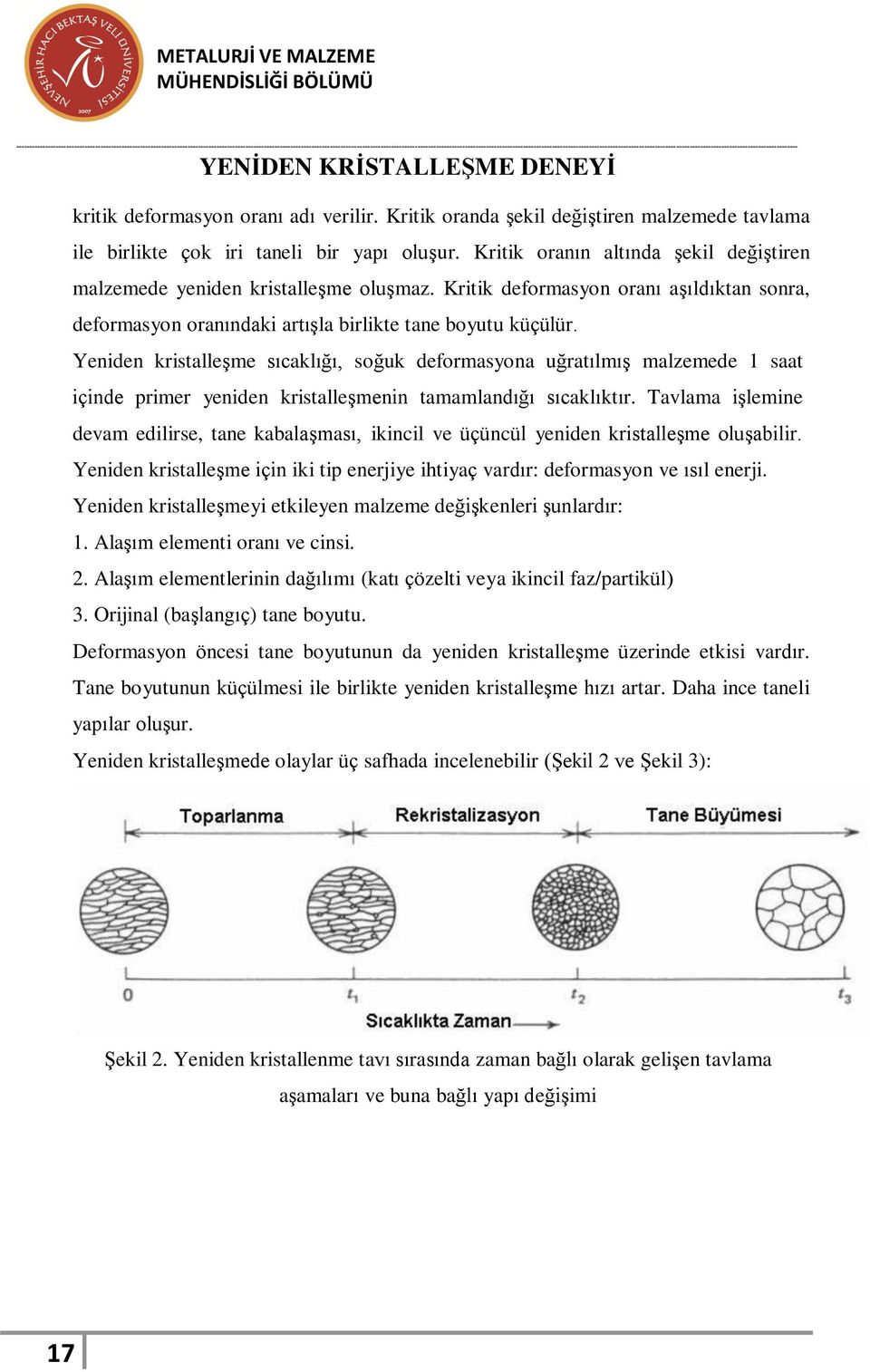 Yeniden kristalleşme sıcaklığı, soğuk deformasyona uğratılmış malzemede 1 saat içinde primer yeniden kristalleşmenin tamamlandığı sıcaklıktır.