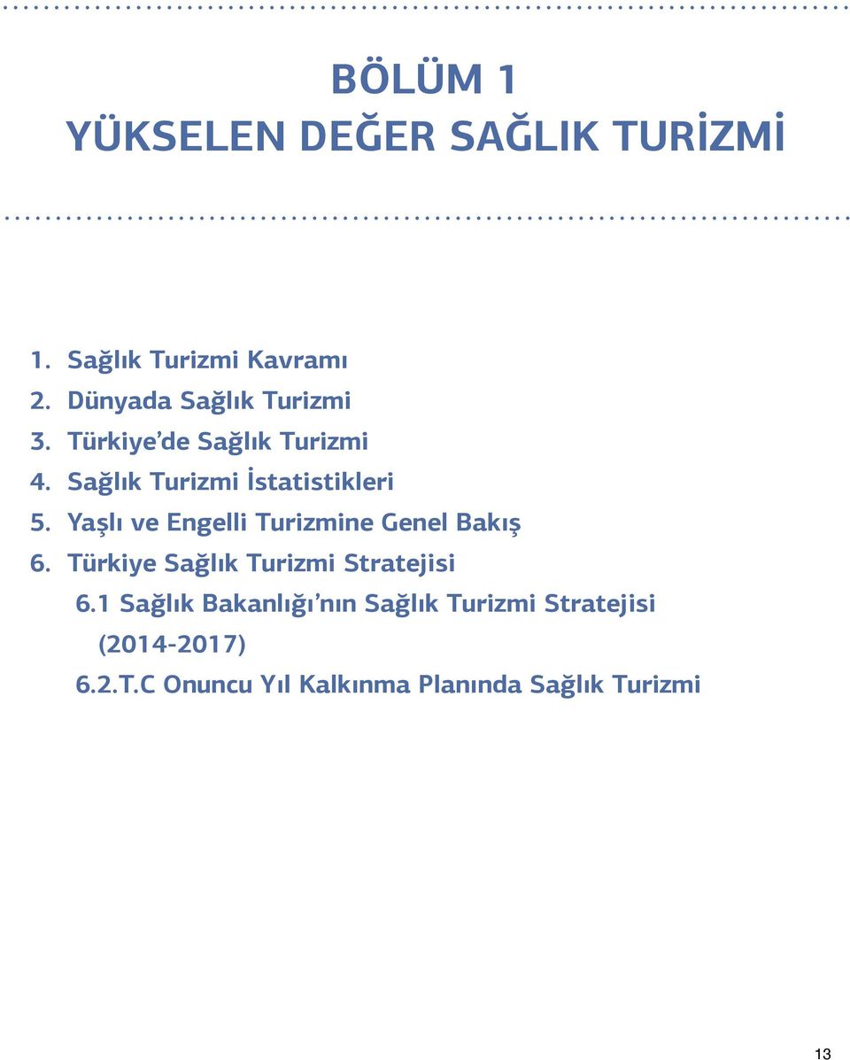 Yaşlı ve Engelli Turizmine Genel Bakış 6. Türkiye Sağlık Turizmi Stratejisi 6.