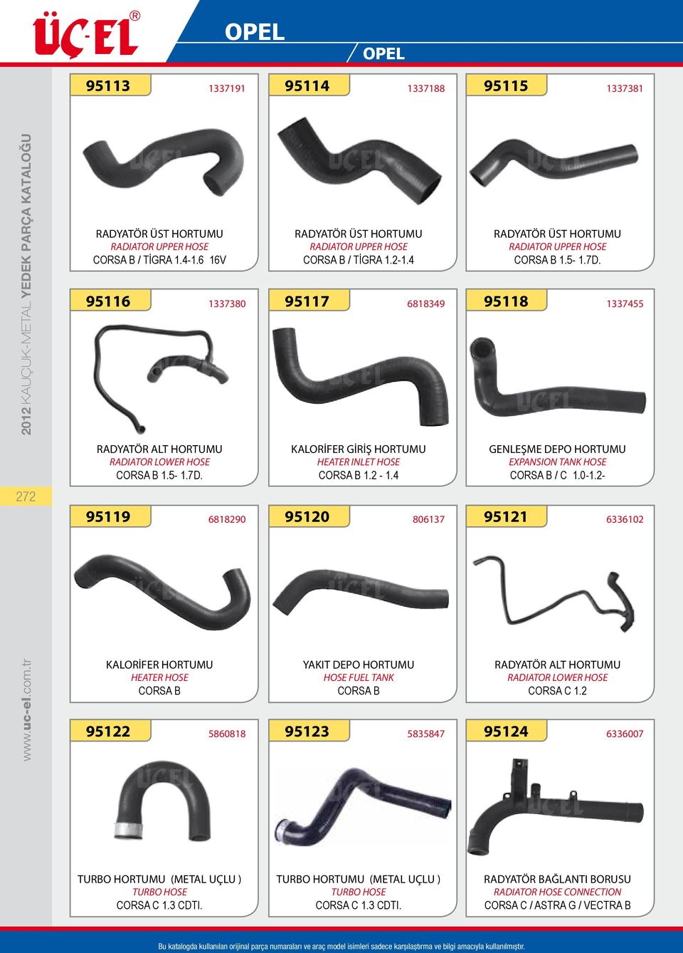 5-1.7D. 1337455 GENLEŞME DEPO HORTUMU EXPANSION TANK HOSE CORSA B / C 1.0-1.2- CORSA C 1.2 6336102 6336007 TURBO HORTUMU (METAL UÇLU ) CORSA C 1.3 CDTI.